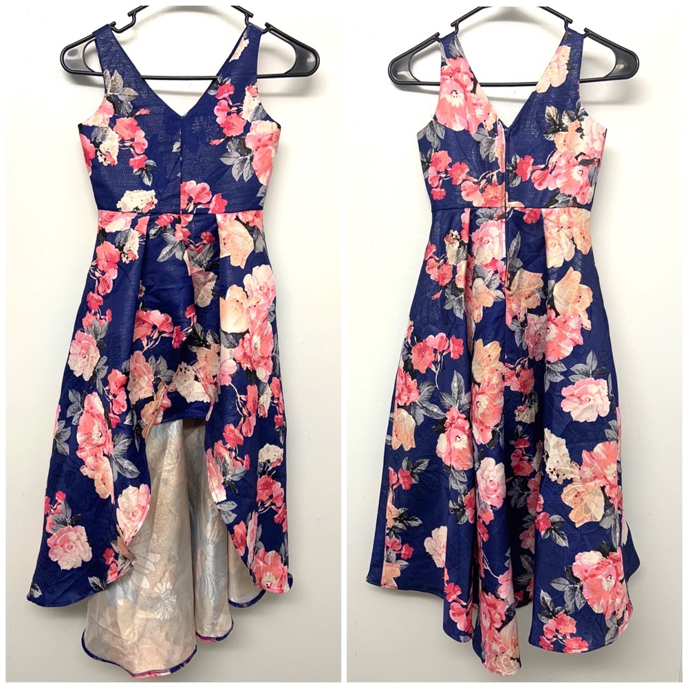 Rare Editions Blue Pink Floral High Low Dress 7